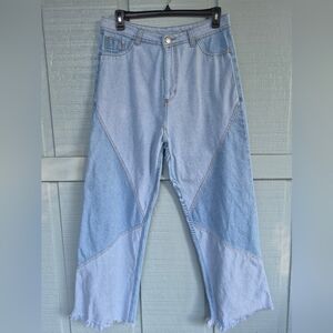 ACR Women's 14 Wide Leg Frayed Hem Light Wash 2 Tone Denim Jeans Hippie Boho